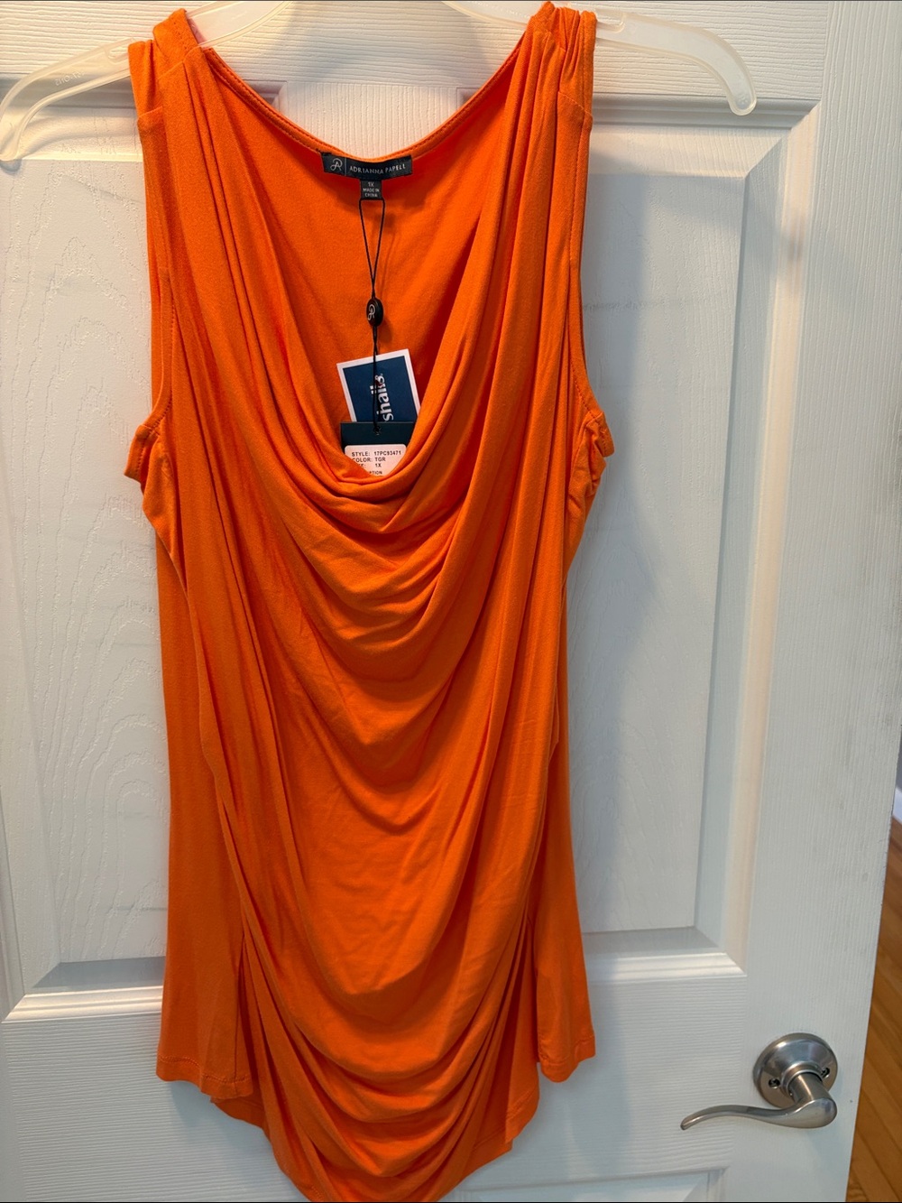 Adrianna Papell Sleeveless Draped Cowl Neck Top in Bright Orange